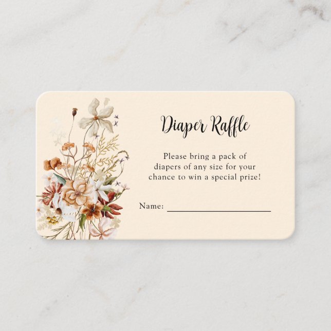 Boho Wildflower Diaper Raffle Enclosure Card (Front)