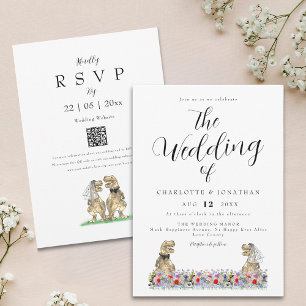 Boho Wildflower Dinosaur Wedding QR Code Invitation