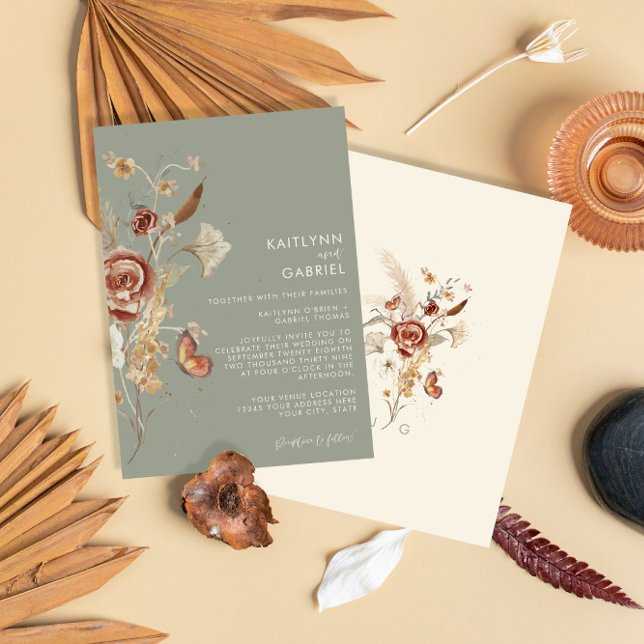 BOHO Wildflower Dried Floral Moss Bridal Shower  Invitation (Creator Uploaded)
