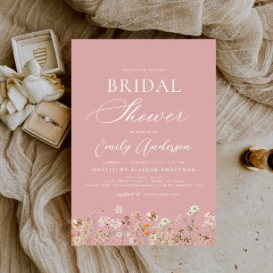 Boho Wildflower Dusty Rose Pink Bridal Shower  Invitation