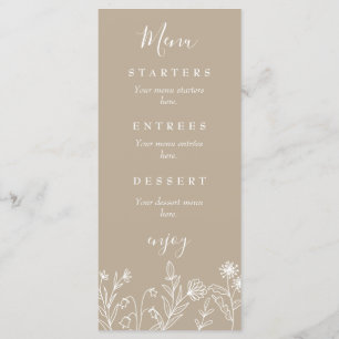 Boho wildflower earthy tan wedding menu