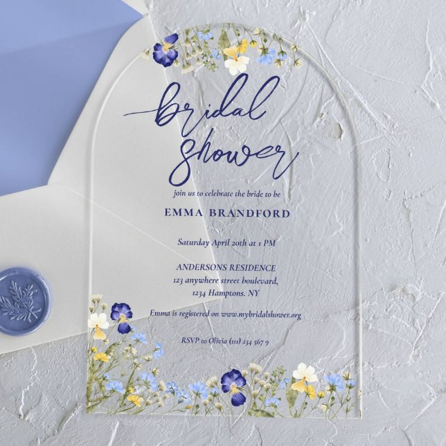 Boho Wildflower Elegant Bridal Shower  Acrylic Invitations (Creator Uploaded)