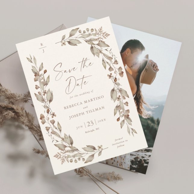 Boho Wildflower Elegant Floral Wedding Photo Save The Date (Boho wildflower floral elegant ivory wedding photo save the date invitation.)