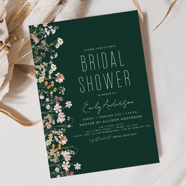 Boho Wildflower Emerald Green Bridal Shower  Invitation (Creator Uploaded)