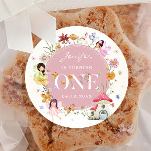 Boho Wildflower Fairy 1st Birthday Party Classic Round Sticker