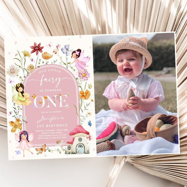Boho Wildflower Fairy 1st Birthday Party Photo Invitation (Creator Uploaded)