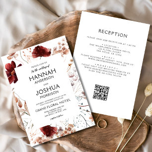Boho Wildflower Fall All in One QR Code Wedding Invitation