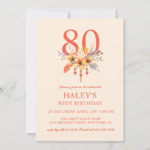 Boho Wildflower Fall Autumn Floral 80TH Birthday Invitation