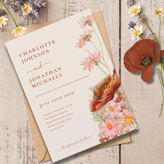 Boho Wildflower Fall Invitation (Wildflower boho fall wedding invitation )