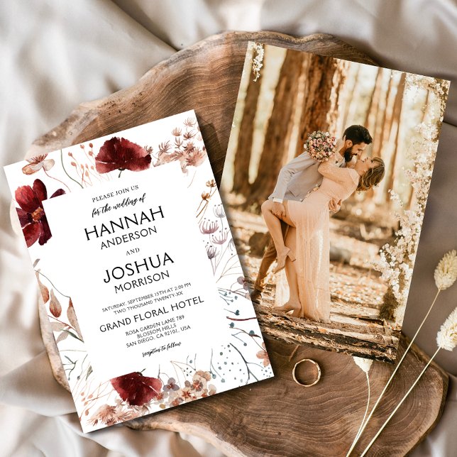 Boho Wildflower Fall Photo Instagram Wedding Invitation (Creator Uploaded)