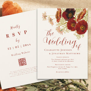 Boho Wildflower Fall QR code Wedding Invitation