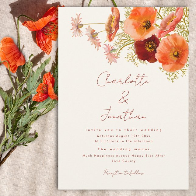 Boho Wildflower Fall Wedding Invitation (Boho wildflower wedding invitation with whimsical script and watercolor florals)