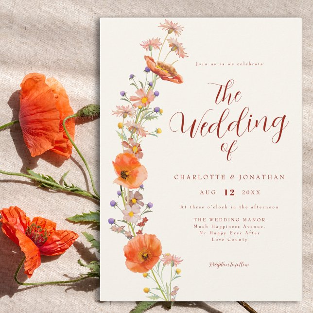 Boho Wildflower Fall Wedding Invitation (Boho wildflower wedding invitation )