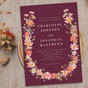 Boho Wildflower Fall Wedding Invitation