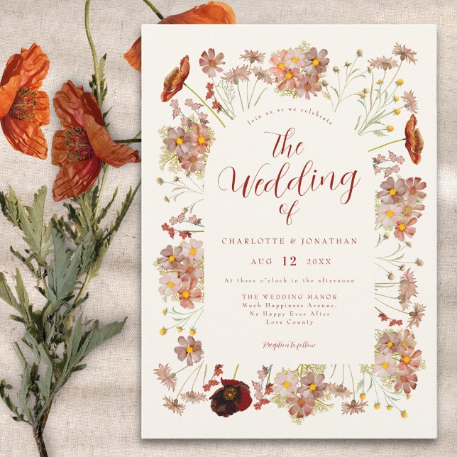 Boho Wildflower Fall Wedding Invitation (Elegant boho wildflower fall earthy tones wedding invitation )
