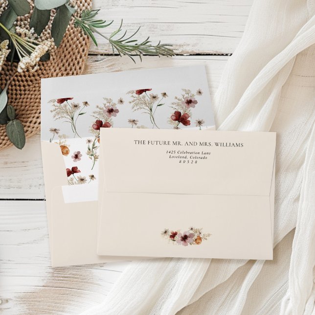 Boho Wildflower Fall Wedding Return Address Envelope (Creator Uploaded)