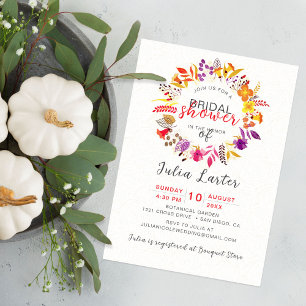 Boho Wildflower Fall Wreath Foliage Bridal Shower Invitation