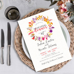 Boho Wildflower Fall Wreath Rehearsal Dinner Invitation
