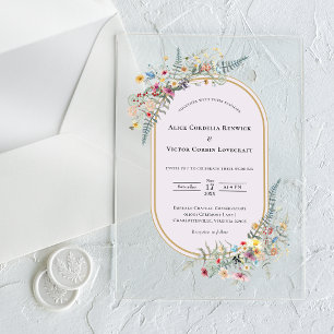 Boho Wildflower Fern Lavender Wedding Acrylic Invitations