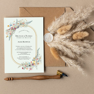 Boho Wildflower Fern Mint Green Bridal Brunch Invitation