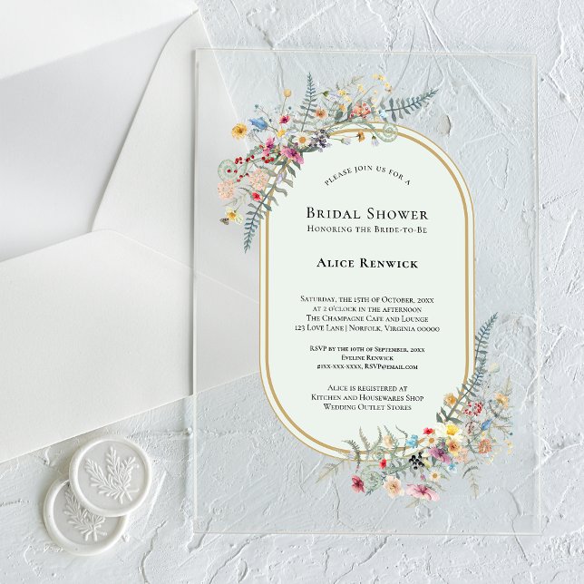 Boho Wildflower Fern Mint Green Bridal Shower Acrylic Invitations (Creator Uploaded)