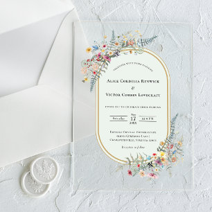 Boho Wildflower Fern Mint Green Wedding Acrylic Invitations
