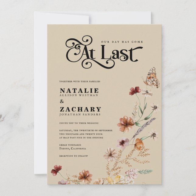 Boho Wildflower Finally At Last Wedding Invitation (Front)