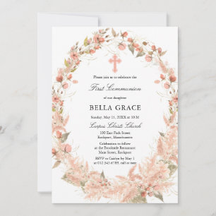 Boho Wildflower First Holy Communion Invitation