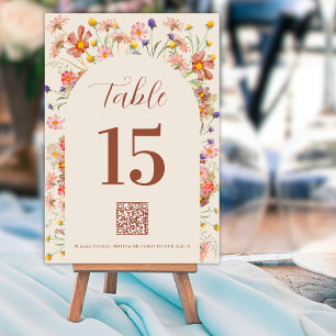 Boho Wildflower Floral Arch QR code Terracotta Table Number