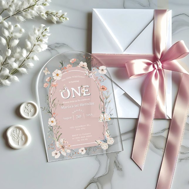 Boho Wildflower Floral Baby Birthday Acrylic Invitations (Creator Uploaded)