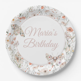 Boho Wildflower Floral Baby Birthday Paper Plate