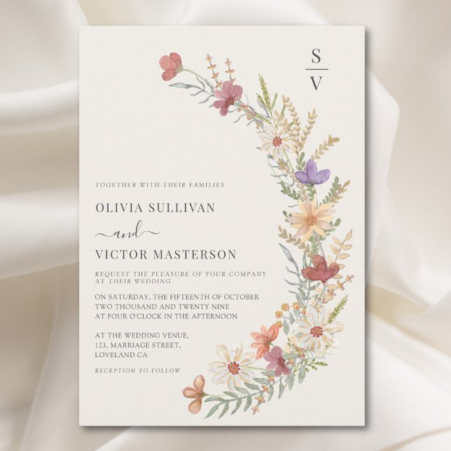 Boho Wildflower Floral Beige Wedding Invitation (Creator Uploaded)