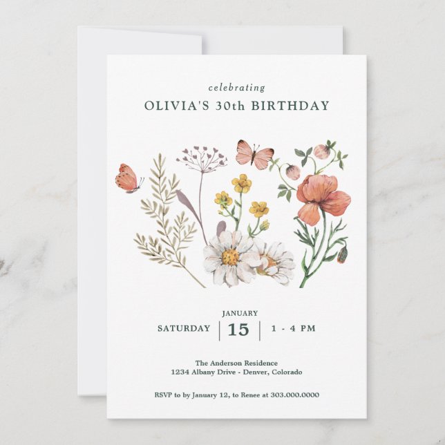 Boho Wildflower Floral Birthday  Invitation (Front)