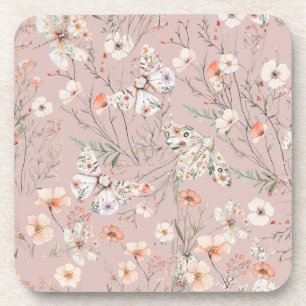 Boho Wildflower Floral Butterfly Coaster