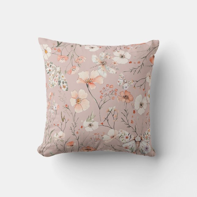 Boho Wildflower Floral Butterfly Cushion (Front)