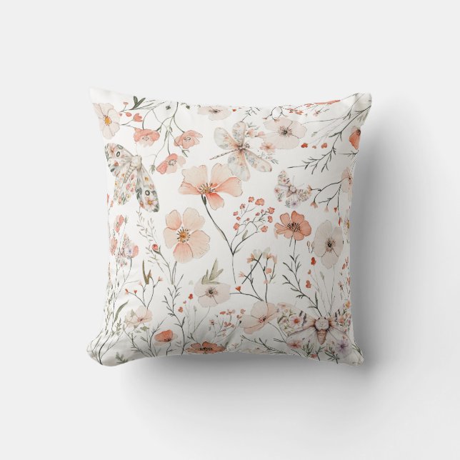 Boho Wildflower Floral Butterfly Cushion (Front)