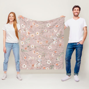 Boho Wildflower Floral Butterfly Fleece Blanket