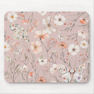 Boho Wildflower Floral Butterfly Mouse Pad