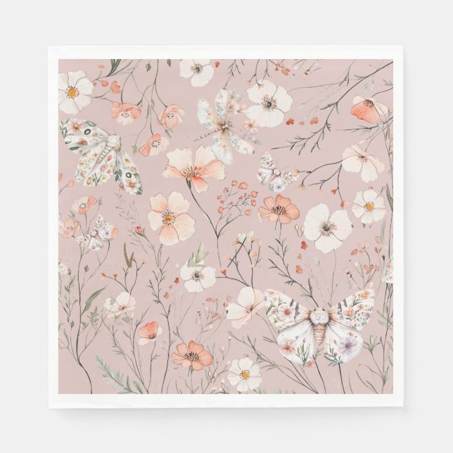 Boho Wildflower Floral Butterfly Napkin (Front)