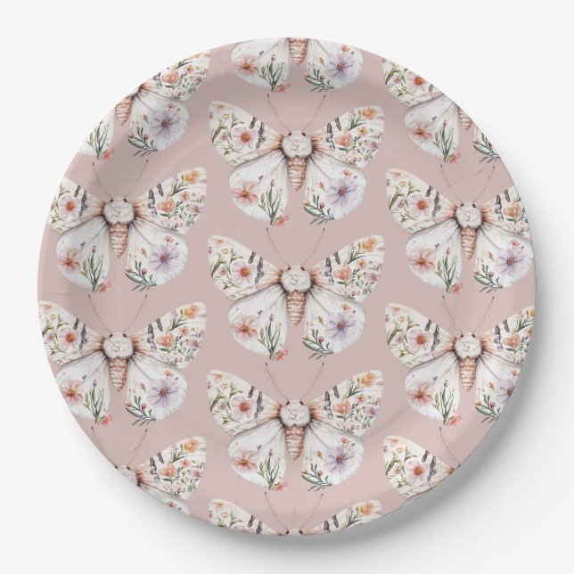 Boho Wildflower Floral Butterfly Paper Plate (Front)