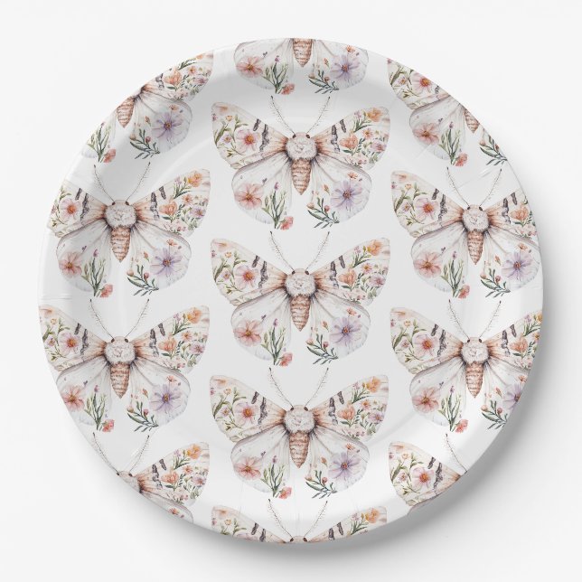 Boho Wildflower Floral Butterfly Paper Plate (Front)