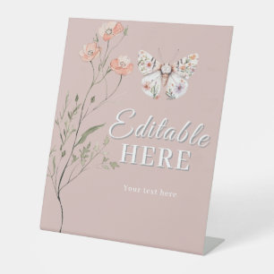 Boho Wildflower Floral Butterfly Pedestal Sign