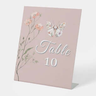 Boho Wildflower Floral Butterfly Pedestal Sign