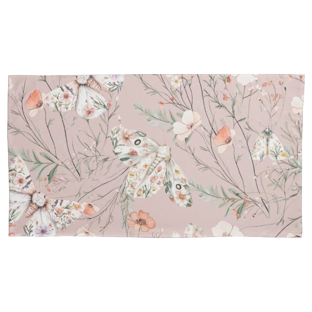 Boho Wildflower Floral Butterfly Pillowcase (Front-Left)