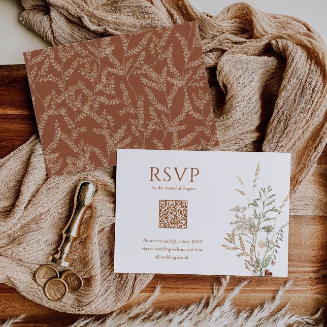 Boho Wildflower Floral Butterfly QR Code Wedding RSVP Card (Creator Uploaded)