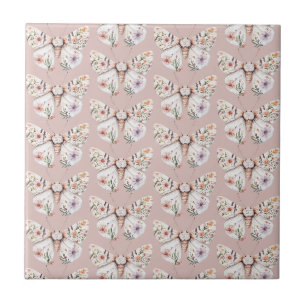 Boho Wildflower Floral Butterfly Tile