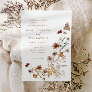 Boho Wildflower Floral Butterfly Wedding Invitation