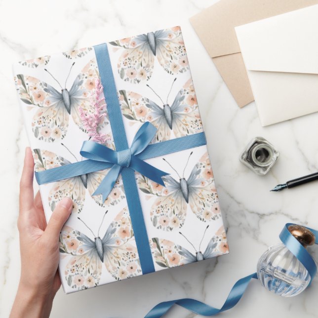 Boho Wildflower Floral Butterfly Wrapping Paper (Gifting)