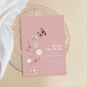 Boho Wildflower Floral Dusty Rose Baby Shower Invitation