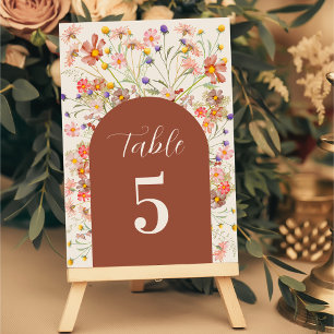 Boho Wildflower Floral Fall Burnt Orange Wedding Table Number